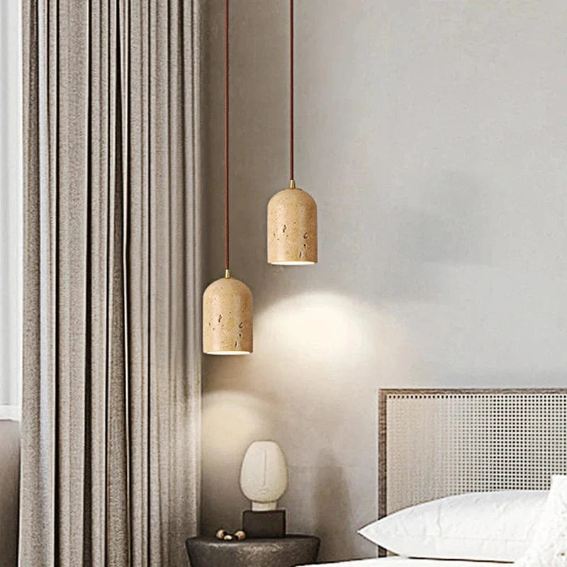 Lampe Suspendue Japonordic Rétro. | Marco Lucetti Travertin jaune / Dia100xH150MM / 6-10W | Blanc chaud