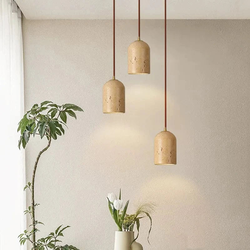 Lampe Suspendue Japonordic Rétro. | Marco Lucetti Travertin jaune / Dia100xH150MM / 6-10W | Blanc chaud