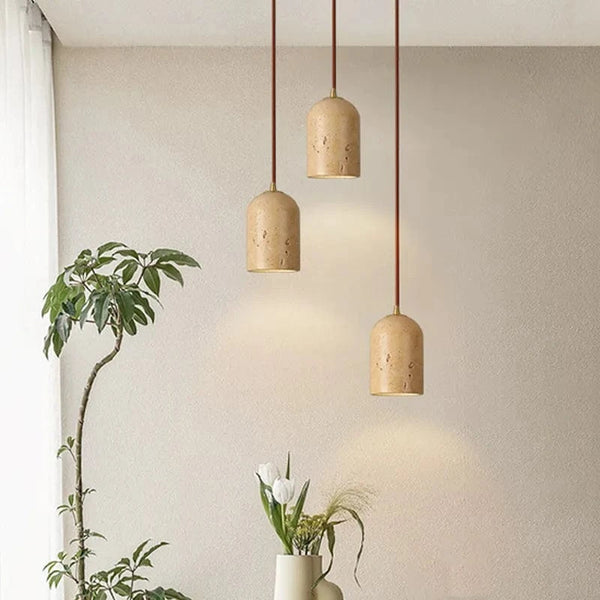 Lampe Suspendue Japonordic Rétro. | Marco Lucetti Travertin jaune / Dia100xH150MM / 6-10W | Blanc chaud