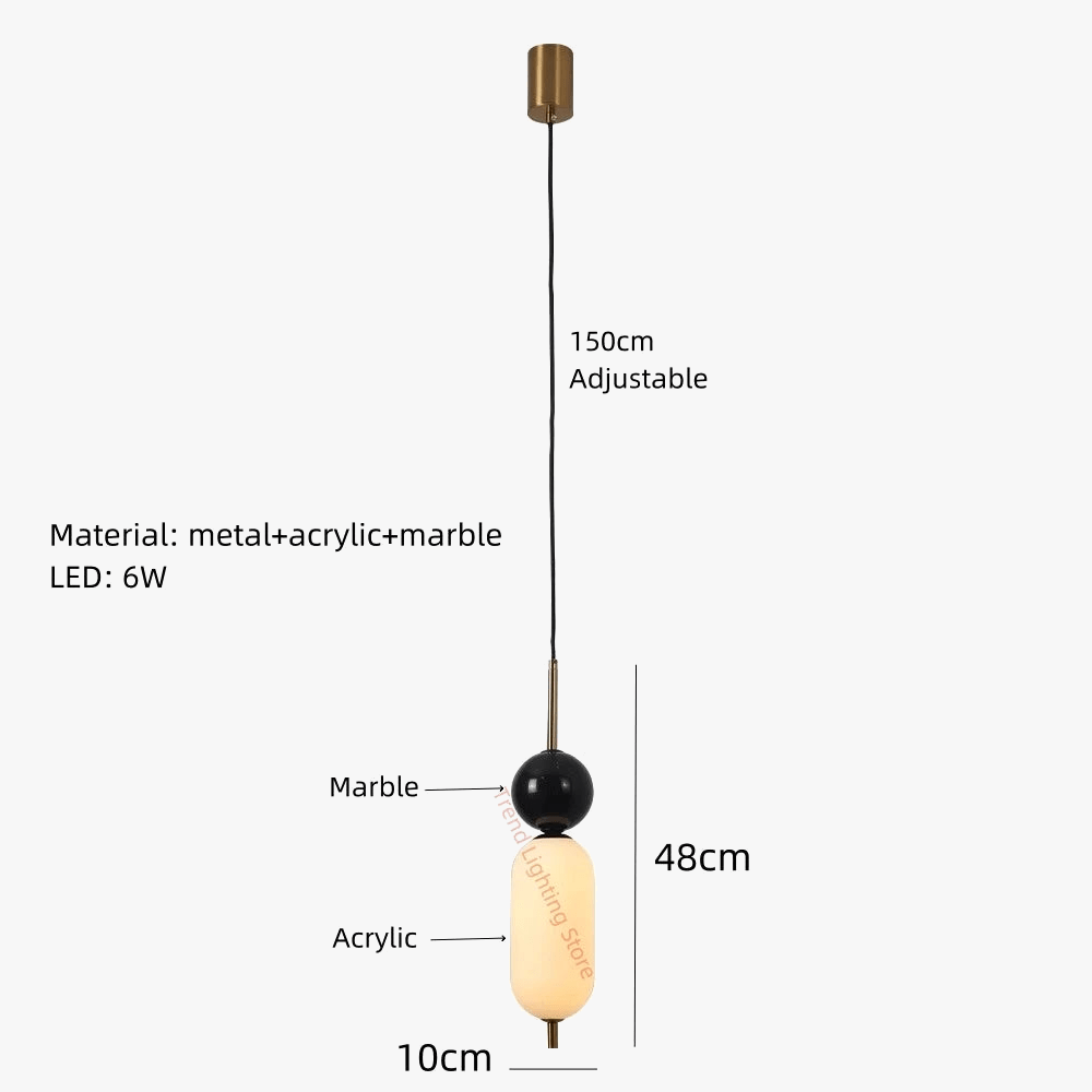 Lampe suspendue LED en acrylique style marbre naturel, cordon ajustable | Marco Lucetti