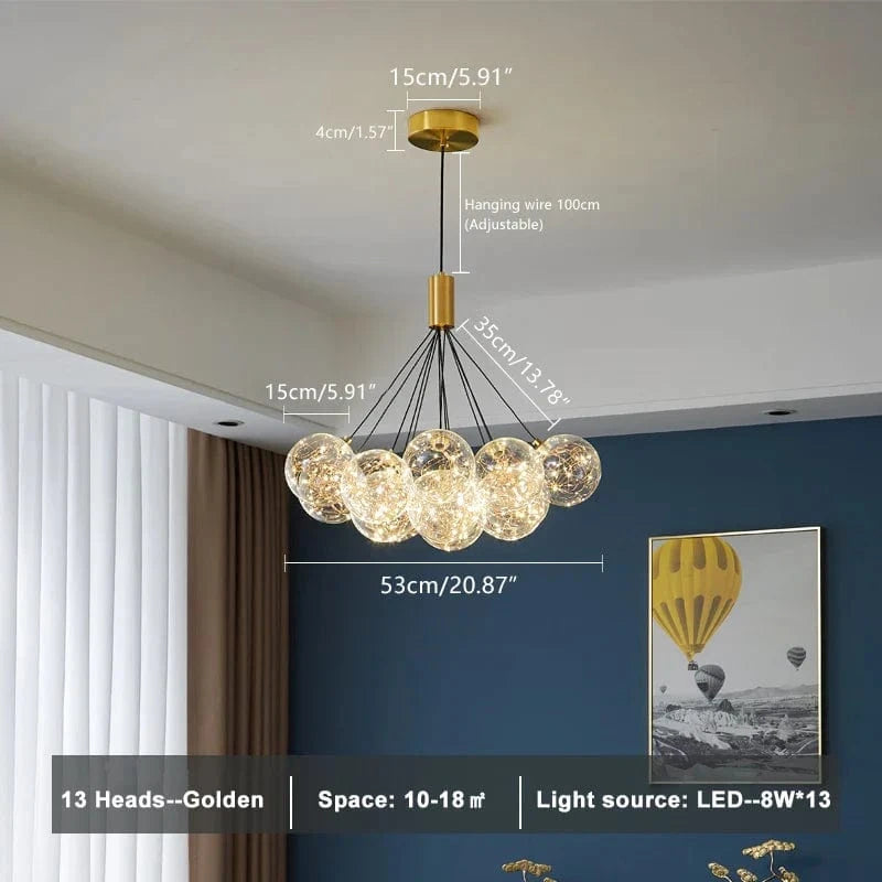 Lampe suspendue LED en verre transparent - Design moderne et réglable en hauteur | Marco Lucetti 13 lumières / Blanc chaud