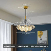 Lampe suspendue LED en verre transparent - Design moderne et réglable en hauteur | Marco Lucetti 13 lumières / Blanc chaud