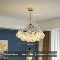 Lampe suspendue LED en verre transparent - Design moderne et réglable en hauteur | Marco Lucetti 25 lumières / Blanc chaud