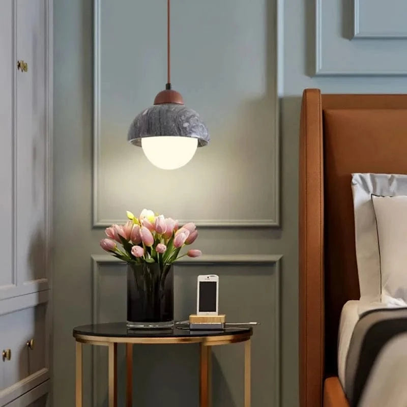 Lampe suspendue moderne en pierre naturelle et bois pour bar chic | Marco Lucetti