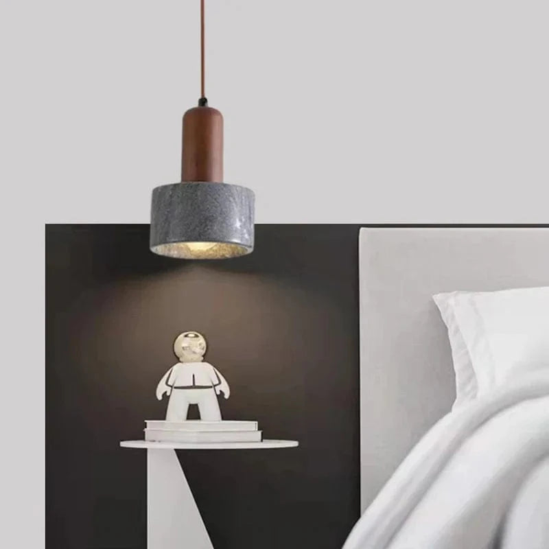 Lampe suspendue moderne en pierre naturelle et bois pour bar chic | Marco Lucetti