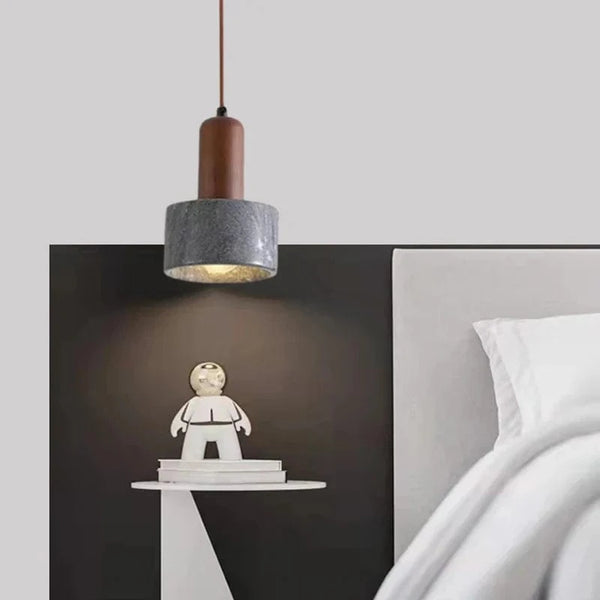 Lampe suspendue moderne en pierre naturelle et bois pour bar chic | Marco Lucetti