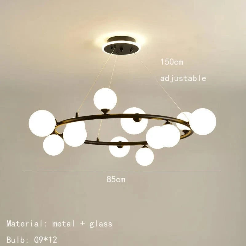 Lampe suspendue nordique avec boule de verre et anneau mat ajustable - Édition premium | Marco Lucetti 12 balles-noires / Boule en verre transparent / Blanc froid