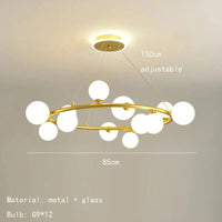 Lampe suspendue nordique avec boule de verre et anneau mat ajustable - Édition premium | Marco Lucetti 12 boules dorées / Boule en verre transparent / Blanc froid