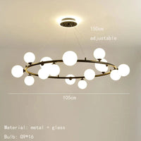 Lampe suspendue nordique avec boule de verre et anneau mat ajustable - Édition premium | Marco Lucetti 16 balles-noires / Boule en verre transparent / Blanc froid