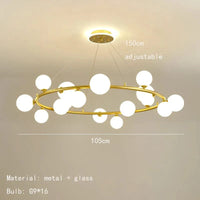 Lampe suspendue nordique avec boule de verre et anneau mat ajustable - Édition premium | Marco Lucetti 16 boules dorées / Boule en verre transparent / Blanc froid