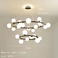 Lampe suspendue nordique avec boule de verre et anneau mat ajustable - Édition premium | Marco Lucetti 24 balles-noires / Boule en verre transparent / Blanc froid