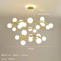 Lampe suspendue nordique avec boule de verre et anneau mat ajustable - Édition premium | Marco Lucetti 24 boules dorées / Boule en verre transparent / Blanc froid