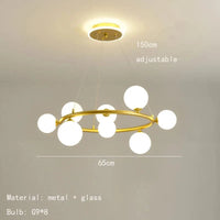 Lampe suspendue nordique avec boule de verre et anneau mat ajustable - Édition premium | Marco Lucetti 8 boules-or / Boule en verre transparent / Blanc froid