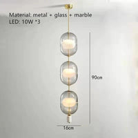 Lampe Suspendue Nordique en Verre avec Plafonnier en Marbre et Métal - Collection Scandinave Luxe | Marco Lucetti 3 têtes / Verre propre