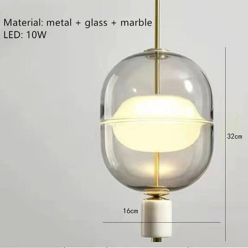 Lampe suspendue nordique en verre avec plafonnier en marbre et métal - Élégance scandinave | Marco Lucetti 1 tête / Verre propre
