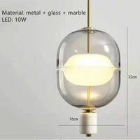 Lampe suspendue nordique en verre avec plafonnier en marbre et métal - Élégance scandinave | Marco Lucetti 1 tête / Verre propre
