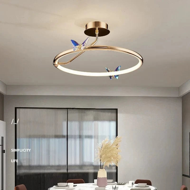 Lampe suspendue papillon en anneau d'or LED pour hôtel boutique et bureau | Marco Lucetti