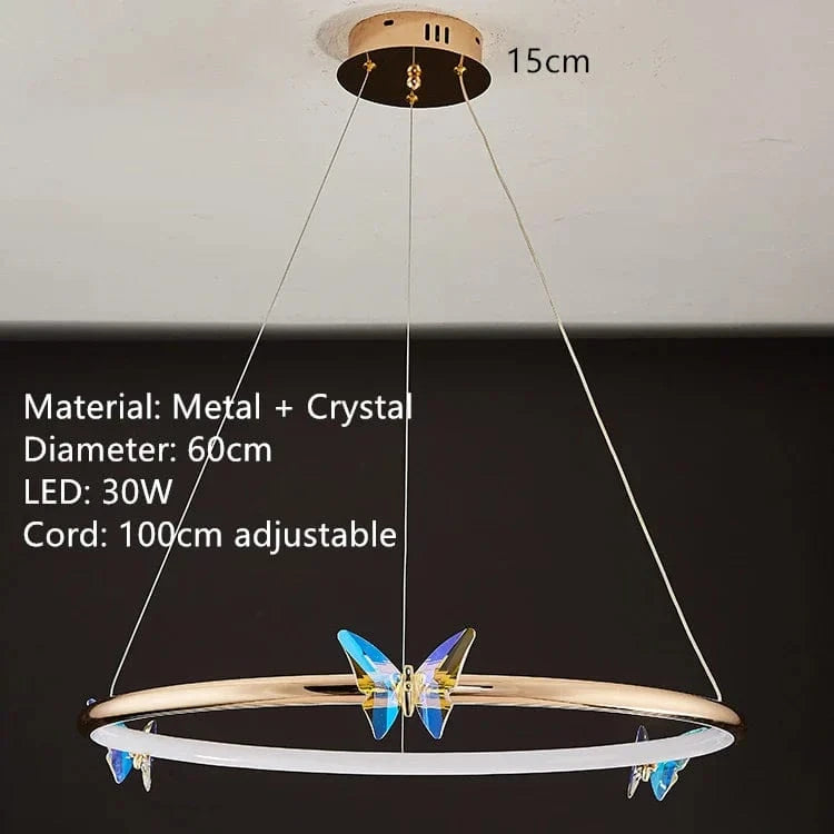 Lampe suspendue papillon en anneau d'or LED pour hôtel boutique et bureau | Marco Lucetti C-60cm / 3 modifiables