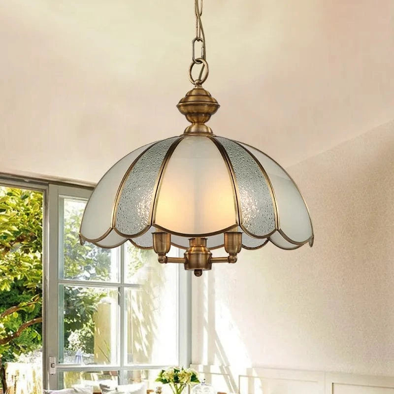 Lampe suspendue vintage américaine en verre d'art et cuivre | Marco Lucetti