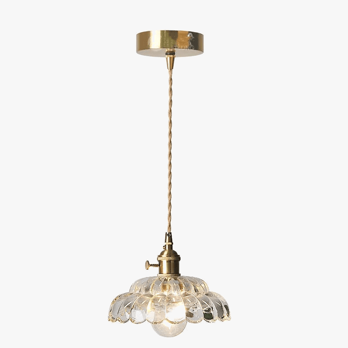 Lampe suspendue Vintage en cuivre et bois avec LED et abat-jour en verre | Marco Lucetti