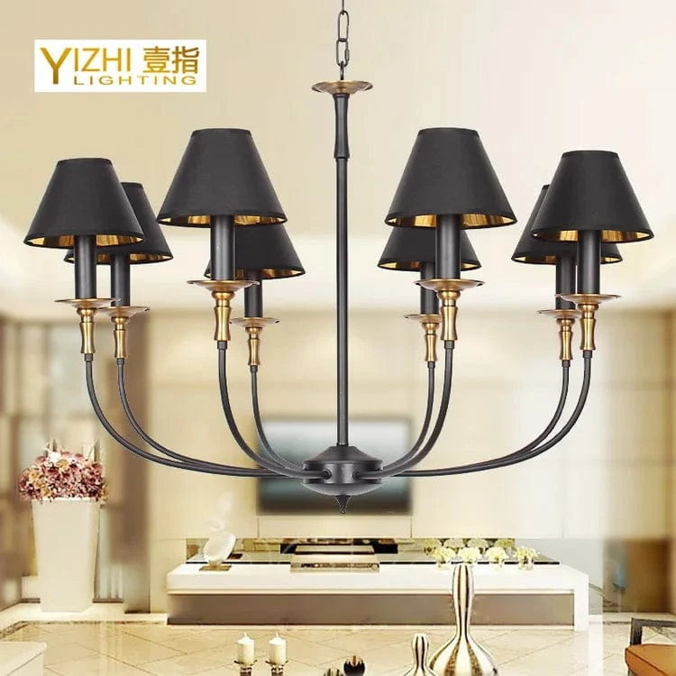 Lampe Suspension Européenne Noire Rétro Fer Forgé | Marco Lucetti Noir 8 têtes