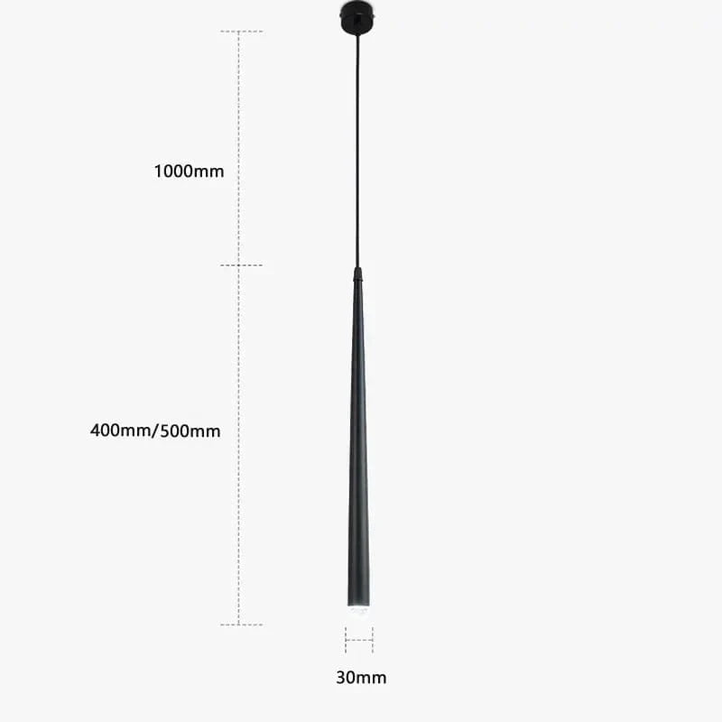 Lampe suspension LED Cône Long Tube pour cuisine île salle à manger Bar boutique | Marco Lucetti