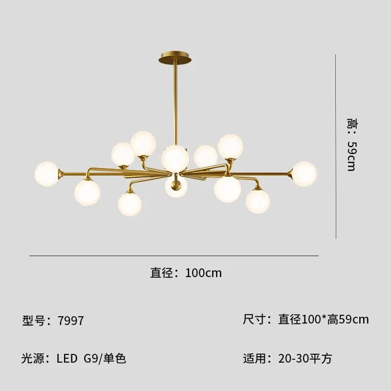 Lampe Suspension Nordique en Verre LED Feng-Glow | Marco Lucetti 12 têtes / Lumière chaude