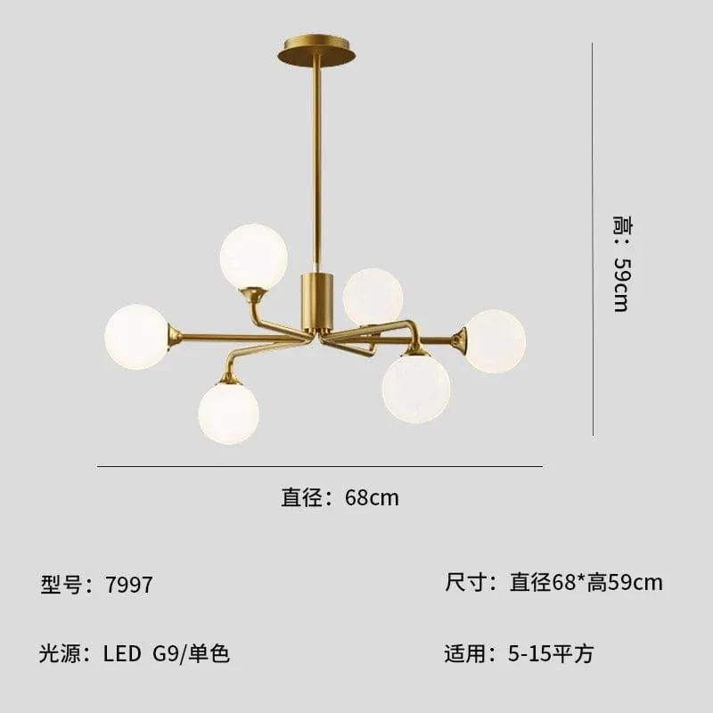 Lampe Suspension Nordique en Verre LED Feng-Glow | Marco Lucetti 6 têtes / Lumière chaude