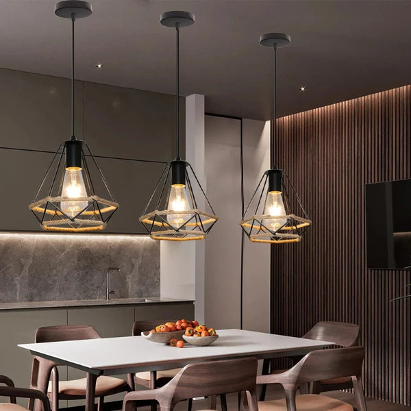 Lampe Suspension Vintage en Corde de Chanvre pour une Décoration Industrielle et Rétro dans la Maison | Marco Lucetti