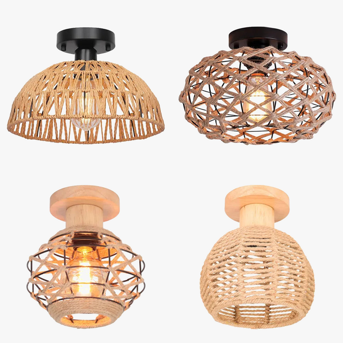 Lustre Vintage Industriel en Corde de Chanvre pour Plafonnier de Salle à Manger.