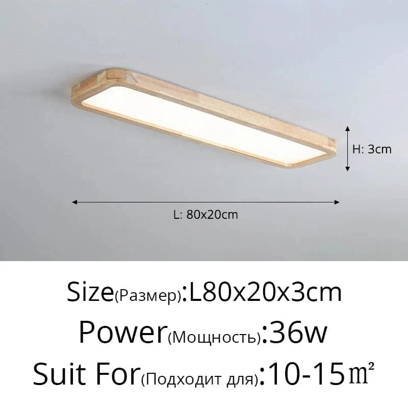Lampes rectangulaires en bois pour chambre à coucher - Élégance Bois | Marco Lucetti C 80cm 36w / Blanc chaud, pas de télécommande