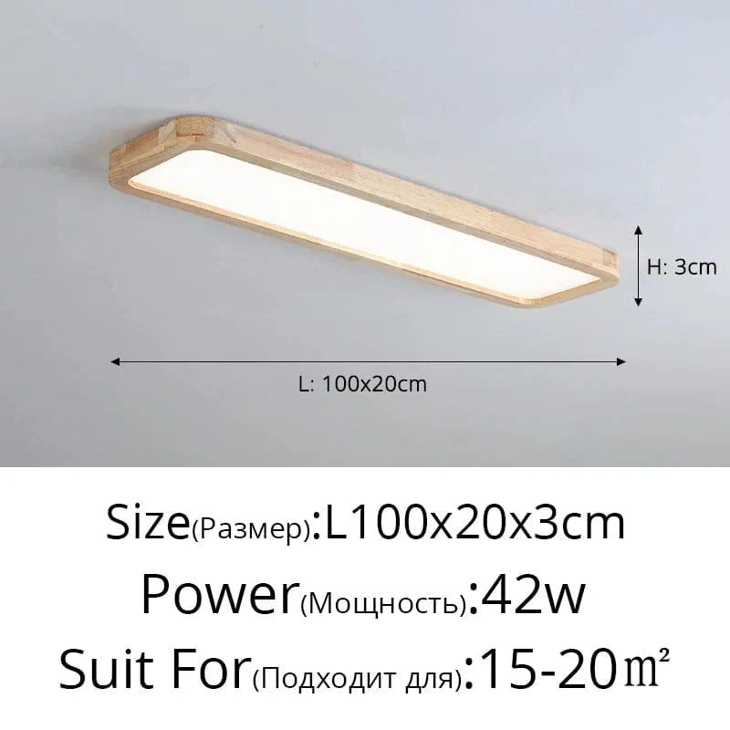 Lampes rectangulaires en bois pour chambre à coucher - Élégance Bois | Marco Lucetti C100cm 42w / Blanc chaud, pas de télécommande