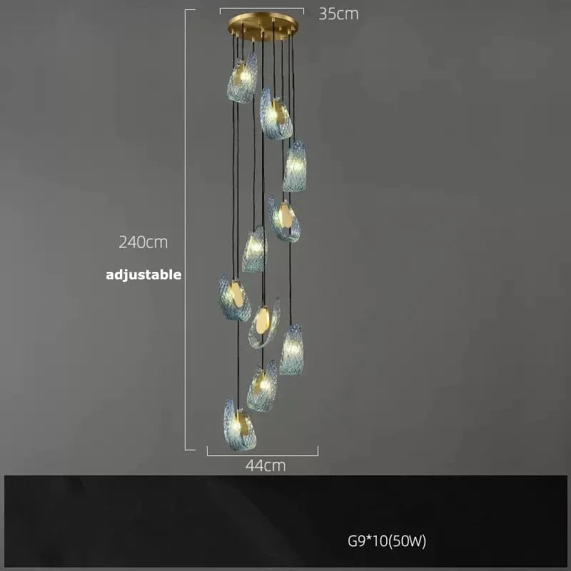 Lampes suspendues design en verre bleu pour couloir, Bar et chambre - Suspension Luminaire Moderne | Marco Lucetti 10 lumière