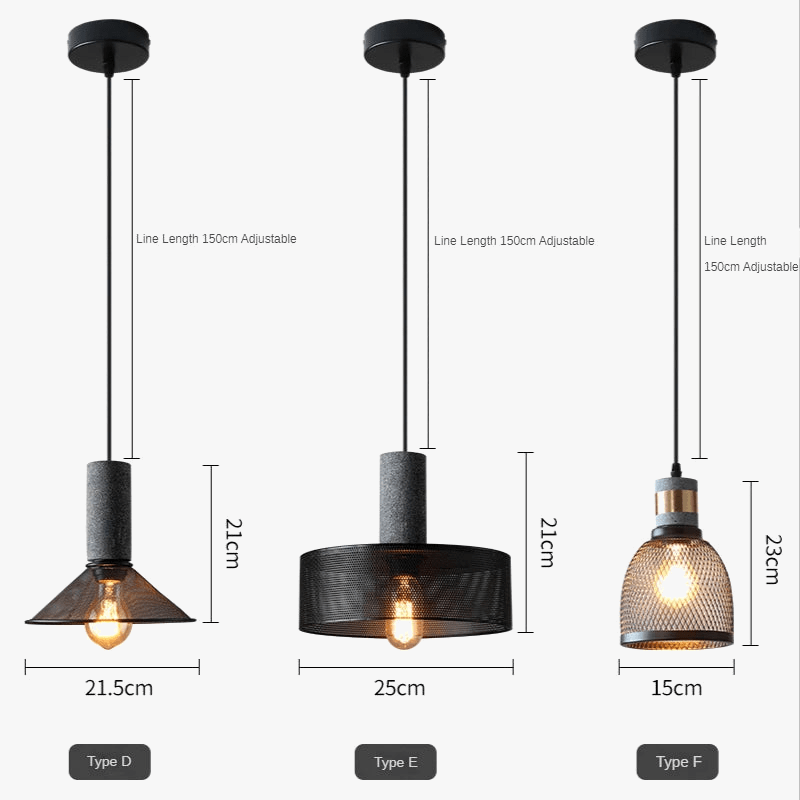 Lampes suspendues en ciment pour loft industriel avec abat-jour en fer forgé | Marco Lucetti