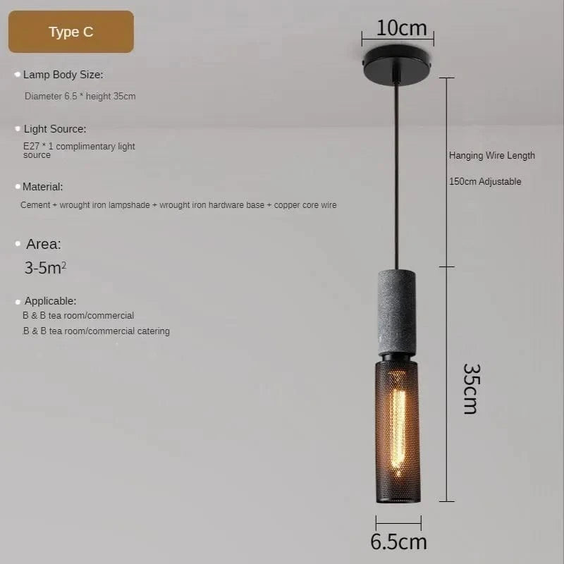 Lampes suspendues en ciment pour loft industriel avec abat-jour en fer forgé | Marco Lucetti C / 110V / Blanc chaud