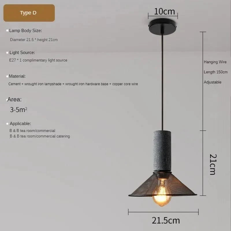 Lampes suspendues en ciment pour loft industriel avec abat-jour en fer forgé | Marco Lucetti D / 110V / Blanc chaud