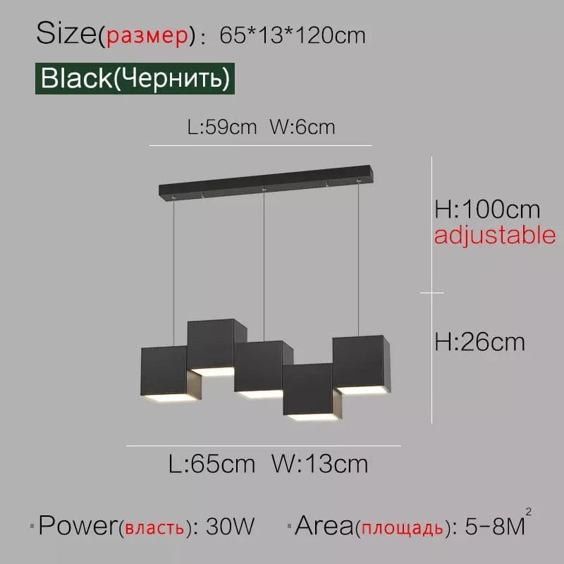 Lampes suspendues géométriques minimalistes pour la salle à manger et le bureau | Marco Lucetti 5 têtes noires / Blanc chaud (3000K)
