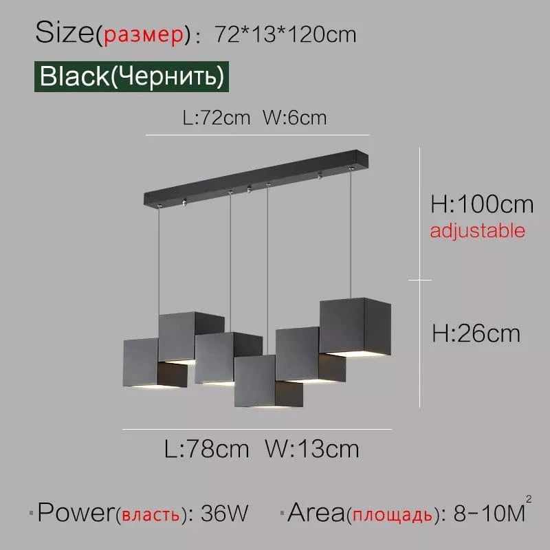 Lampes suspendues géométriques minimalistes pour la salle à manger et le bureau | Marco Lucetti 6 têtes noires / Blanc chaud (3000K)