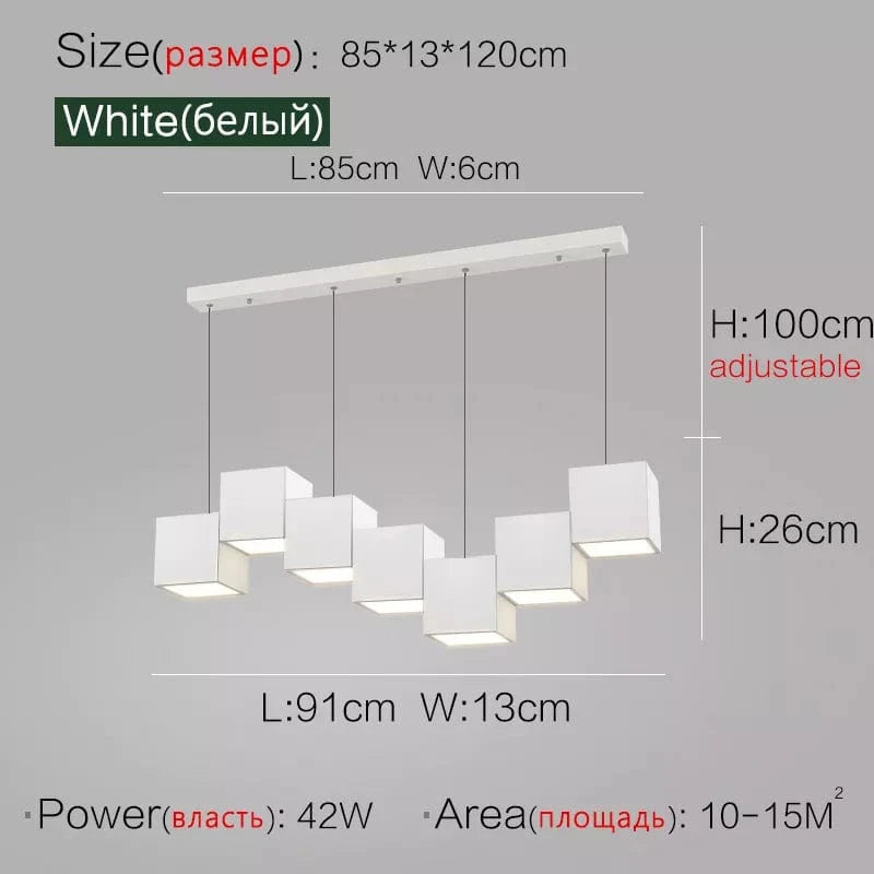 Lampes suspendues géométriques minimalistes pour la salle à manger et le bureau | Marco Lucetti 7 têtes blanches / Blanc chaud (3000K)