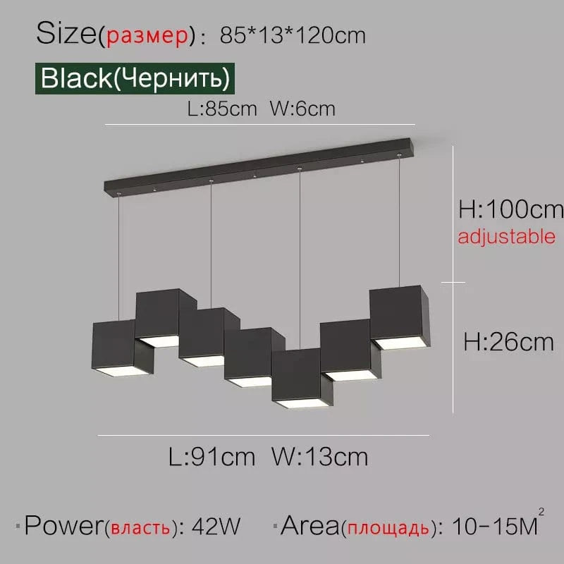Lampes suspendues géométriques minimalistes pour la salle à manger et le bureau | Marco Lucetti 7 têtes noires / Blanc chaud (3000K)
