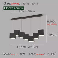 Lampes suspendues géométriques minimalistes pour la salle à manger et le bureau | Marco Lucetti 7 têtes noires / Blanc chaud (3000K)