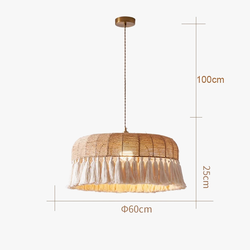 Suspension LED en chanvre tissé à la main - Style bohème Wabi Sabi Crafted