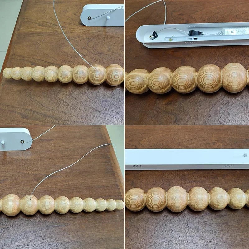 Lampes Suspendues Linéaires en Perles de Bois Modernes LED avec Télécommande  | Marco Lucetti