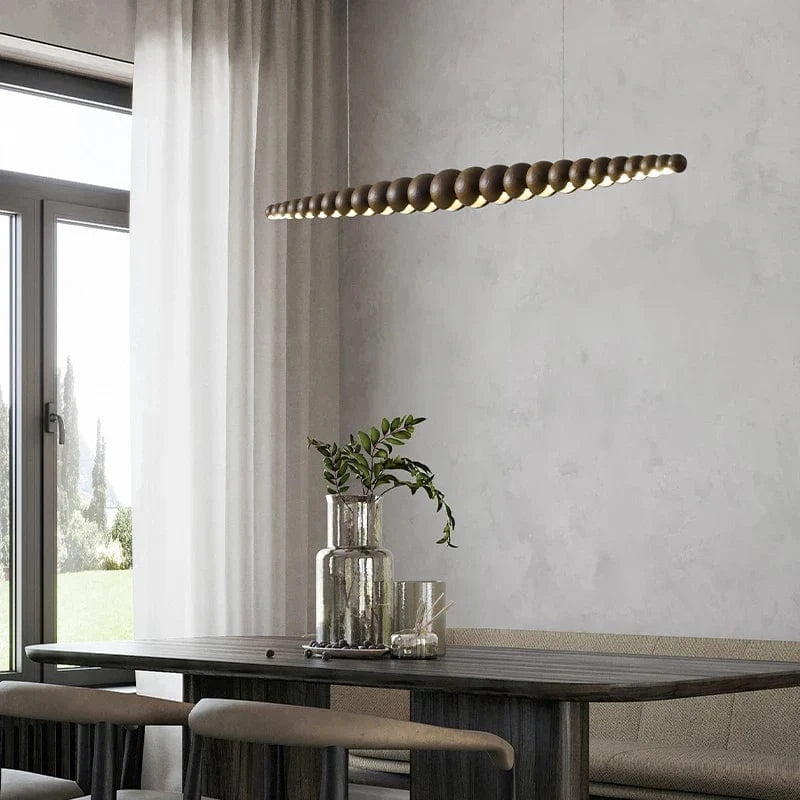 Lampes Suspendues Linéaires en Perles de Bois Modernes LED avec Télécommande  | Marco Lucetti