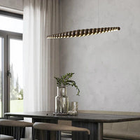 Lampes Suspendues Linéaires en Perles de Bois Modernes LED avec Télécommande  | Marco Lucetti