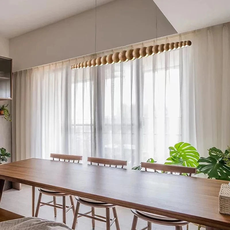 Lampes Suspendues Linéaires en Perles de Bois Modernes LED avec Télécommande  | Marco Lucetti