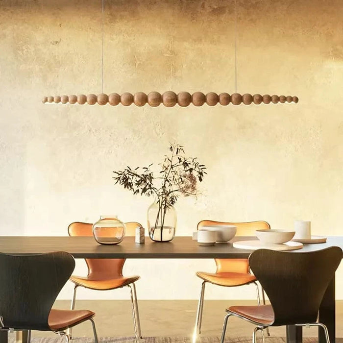 Lampes Suspendues Linéaires en Perles de Bois Modernes LED avec Télécommande  | Marco Lucetti