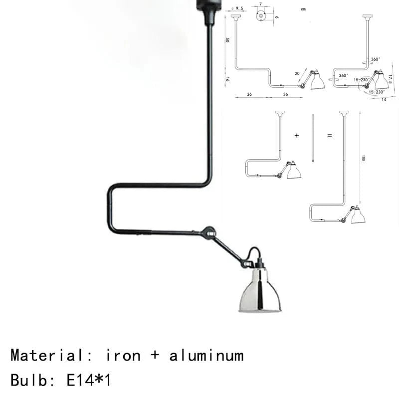 Lampes suspendues rotatives style américain en métal pour une lecture optimale | Marco Lucetti Grand-Chrome / Lumière naturelle