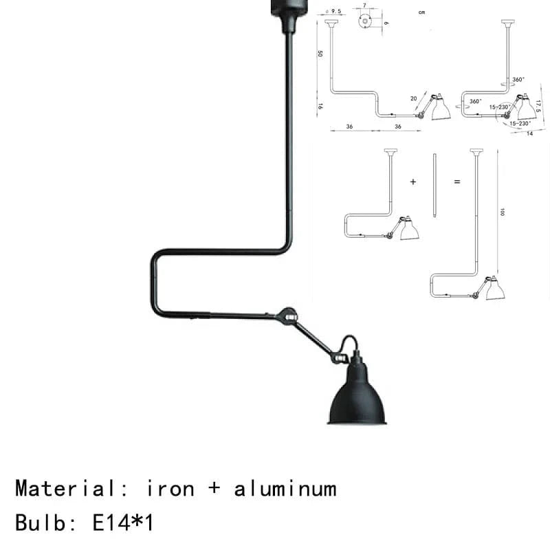 Lampes suspendues rotatives style américain en métal pour une lecture optimale | Marco Lucetti Grand-Noir / Lumière naturelle