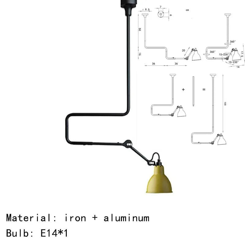 Lampes Suspendues Rotatives Style Américain Métal - Parfaites pour la Lecture | Marco Lucetti Grand-Jaune / Lumière naturelle
